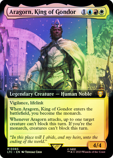 FOIL BORDERLESS Aragorn, King of Gondor ~ Commander: The Lord of the Rings