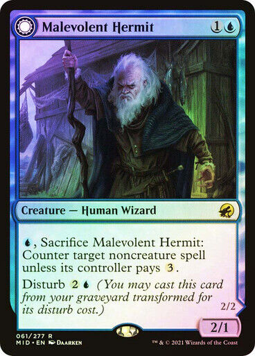 FOIL Malevolent Hermit  Benevolent Geist ~ Midnight Hunt [ NM ] [ Magic MTG ] - London Magic Traders Limited
