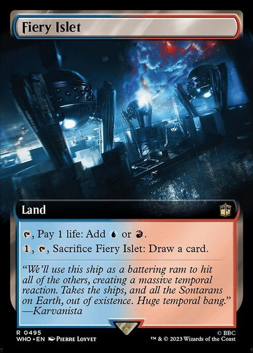 BORDERLESS Fiery Islet ~ Commander: Doctor Who [ NearMint ] [ Magic MTG ]