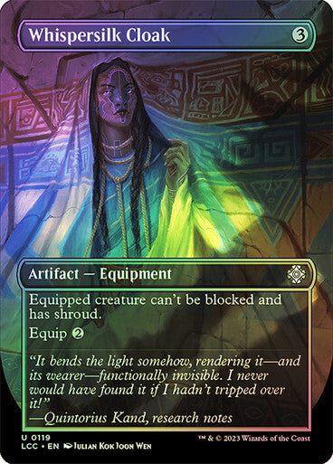 FOIL BORDERLESS Whispersilk Cloak ~ Commander: The Lost Caverns of Ixalan [ NM ] - London Magic Traders Ltd