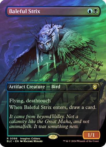 FOIL BORDERLESS Baleful Strix ~ Commander: Bloomburrow [ NM ] [ Magic MTG ]