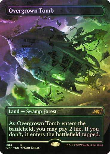 FOIL BORDERLESS Overgrown Tomb ~ Unfinity [ PLAYED ] [ Magic MTG ]
