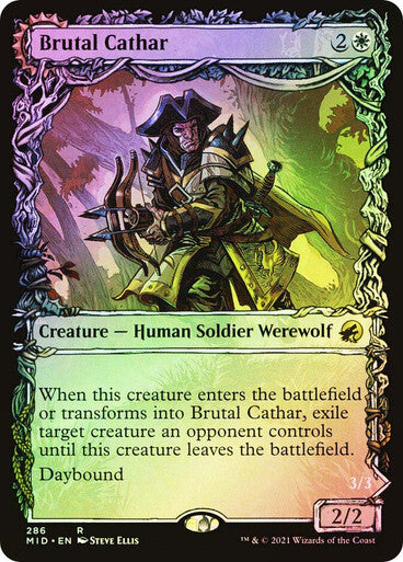 FOIL SHOWCASE Brutal Cathar / Moonrage Brute ~ Midnight Hunt [ NM ] [ MTG ]