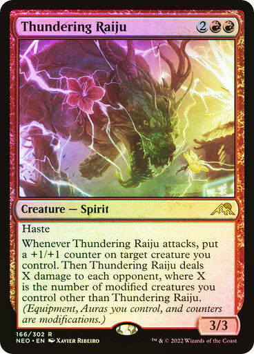 FOIL Thundering Raiju ~ Kamigawa: Neon Dynasty [ NearMint ] [ Magic MTG ] - London Magic Traders Ltd