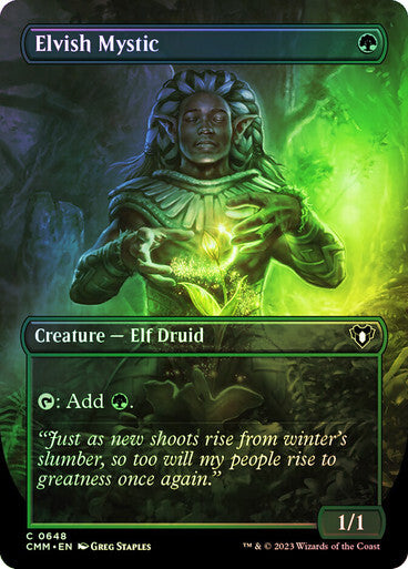 FOIL BORDERLESS Elvish Mystic ~ Commander Masters [ NM ] [ Magic MTG ]