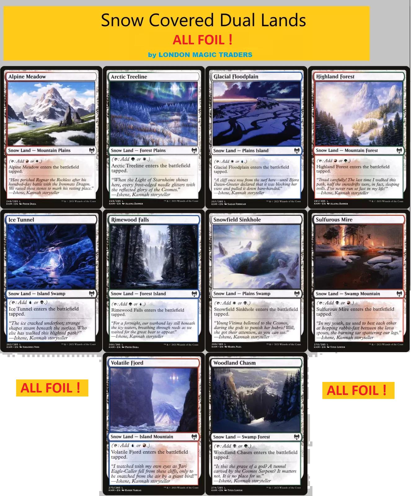 10 x FOIL Snow-Covered Dual Lands ( Full Set = 1 of each ) ~ Kaldheim [ NM ]