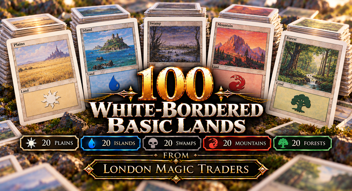 100 x WHITE BORDERED Random Basic Lands (20 of each) [ EX/PL ] [ Magic MTG ]