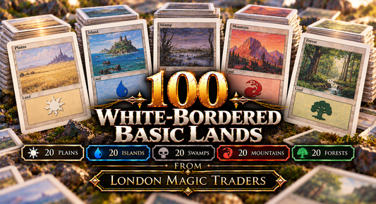 100 x WHITE BORDERED Random Basic Lands (20 of each) [ EX/PL ] [ Magic MTG ]