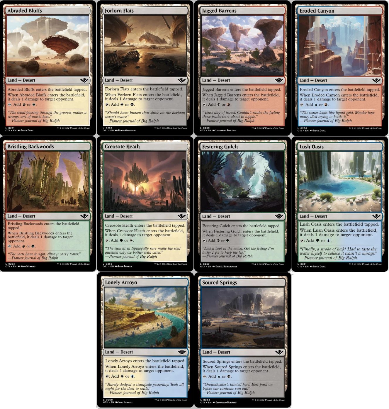 10 x Damage DESERT Lands ( Outlaws, Full Set = 1 of each ) [ EX ] [ MTG ]