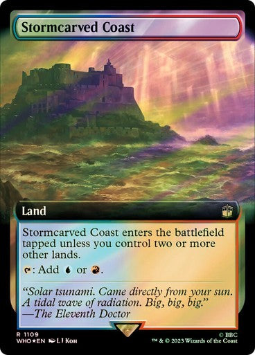 FOIL SURGE BORDERLESS Stormcarved Coast ~ Commander: Doctor Who [ NM ] [ MTG ]