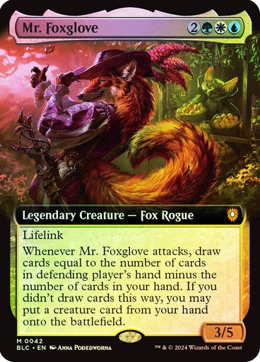 FOIL BORDERLESS Mr. Foxglove ~ Commander: Bloomburrow [ NM ] [ Magic MTG ]