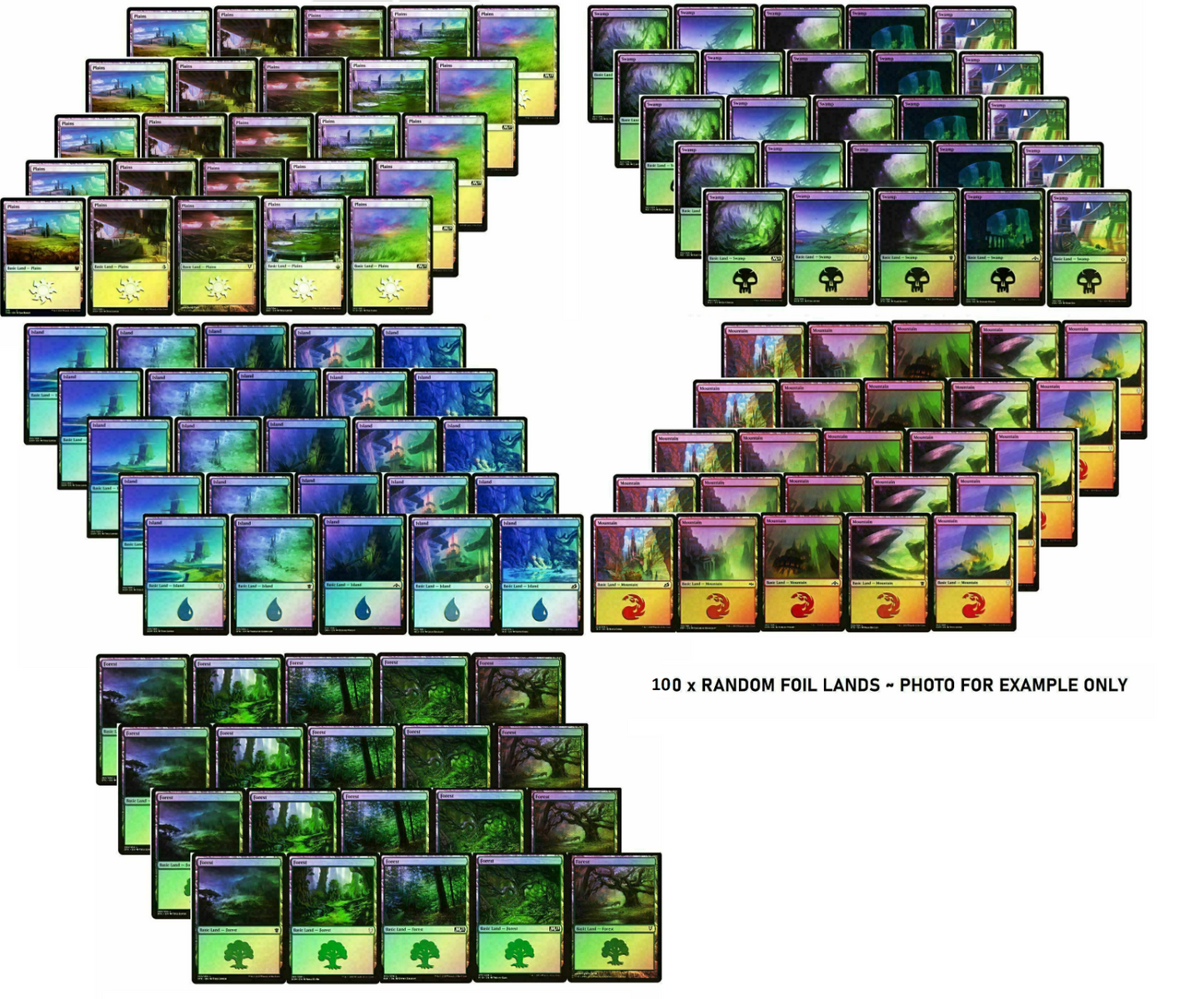 FOIL 100 x Basic Lands (20 of each Colour) [ EX ] [ Magic the Gathering MTG ]