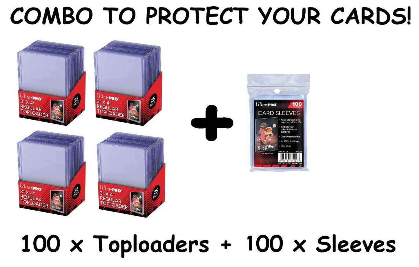 100 x Toploaders + 100 x Card Sleeves [ Ultra Pro ] for Magic Pokemon Yu-Gi-Oh!