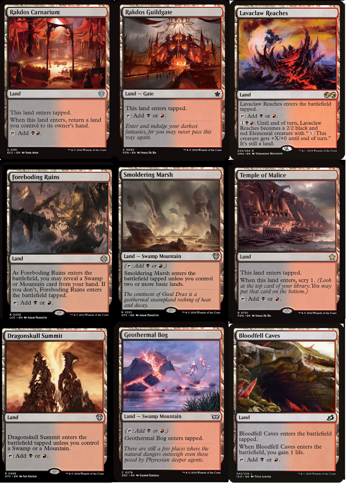 9 x Rakdos LANDS Commander Deck Staples EDH ~ Random Sets [ EX ] [ Magic MTG ]