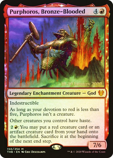 FOIL Purphoros, Bronze-Blooded ~ Prerelease Theros Beyond Death [ NM ] [ MTG ]