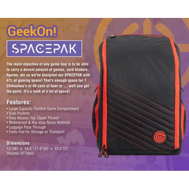 GeekOn! SpacePak Board Game Backpack Gaming Travel Bag Case Black TCG MTG RPG