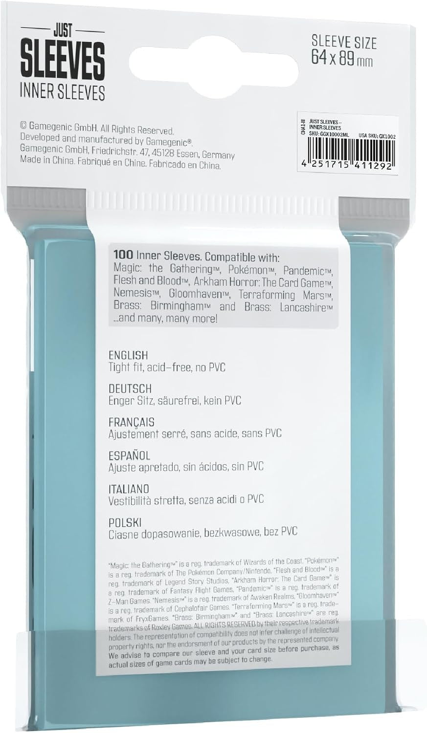 100 x Clear Perfect Fit Inner Sleeves [ Gamegenic ] for Magic, Pokemon One Piece