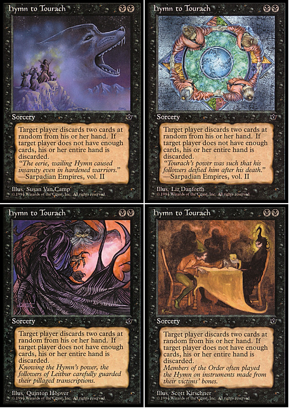 4 x Hymn to Tourach (1 of Each Version) ~ Fallen Empires [ EX ] [ Magic MTG ]
