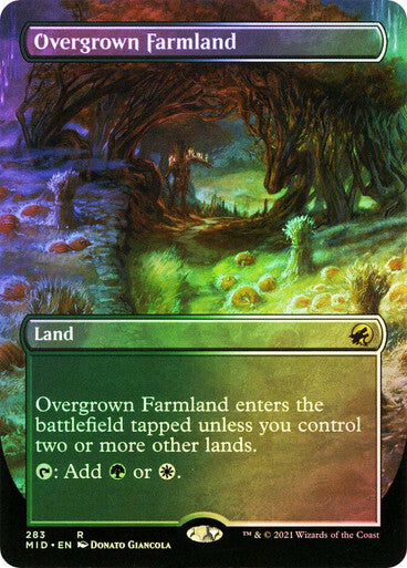 FOIL BORDERLESS Overgrown Farmland ~ Midnight Hunt [ NM ] [ Magic MTG ]