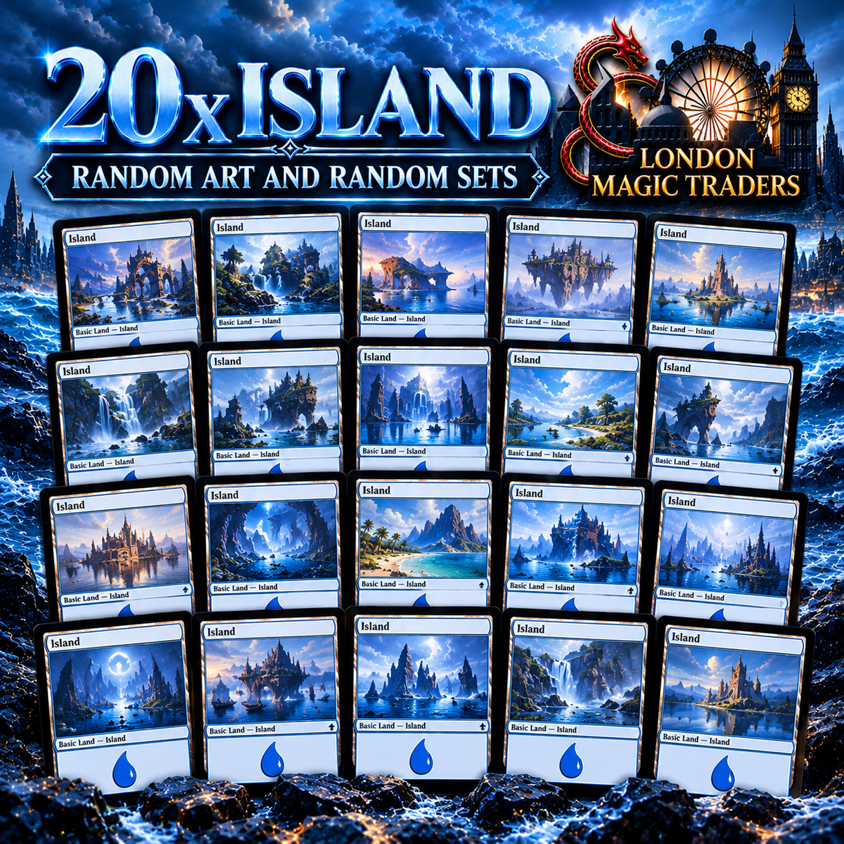 20 x Island ~ Basic Lands (Random Sets/Arts) [ EX ] [ Magic the Gathering MTG ]