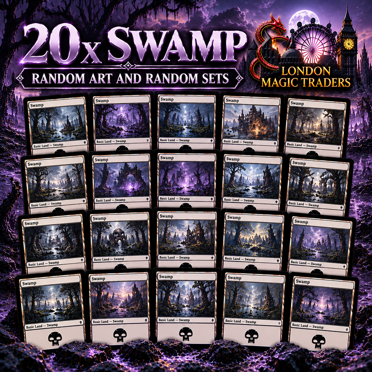 20 x Swamp ~ Basic Lands (Random Sets/Arts) [ EX ] [ Magic the Gathering MTG ]