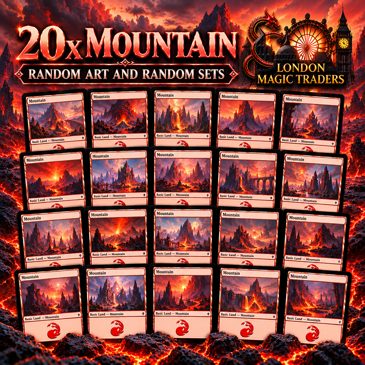 20 x Mountain ~ Basic Lands (Random Sets/Arts) [ EX ] [ Magic the Gathering MTG