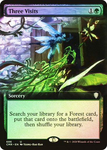 FOIL BORDERLESS Three Visits ~ Commander Legends 1 [ NM ] [ Magic MTG ]