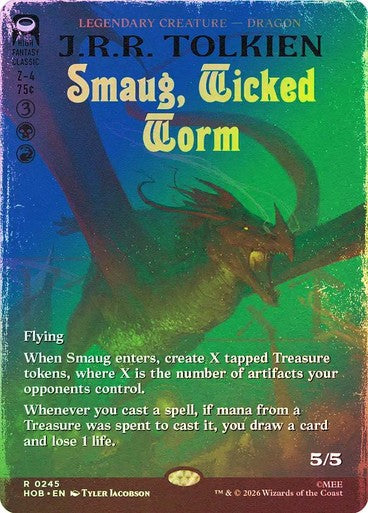 FOIL BORDERLESS Smaug, Wicked Worm ~ The Hobbit [ EX ] [ Magic MTG ]