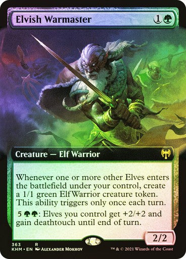 FOIL BORDERLESS Elvish Warmaster ~ Kaldheim [ NM ] [ Magic MTG ]