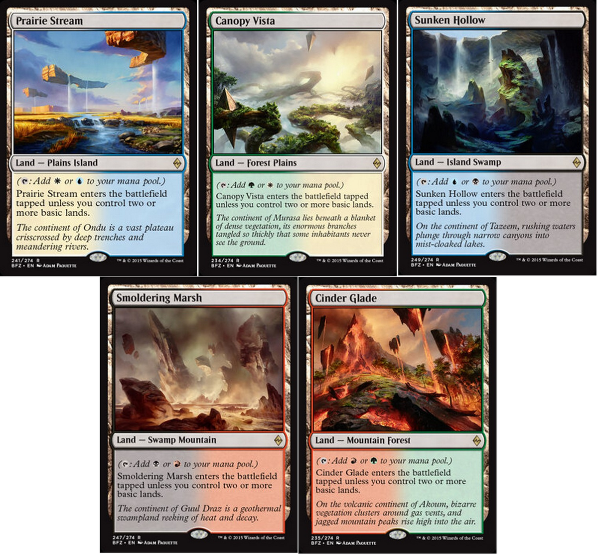 5 x BATTLE Allied Dual Lands ( Mixed Editions, 1 of each ) [ EX ] [ Magic MTG ]