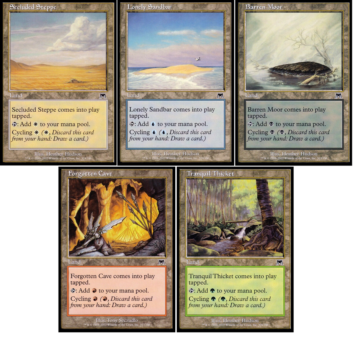 5 x Onslaught Cycling Lands ( Onslaught , 1 of each ) [ EX/PL ] [ Magic MTG ]