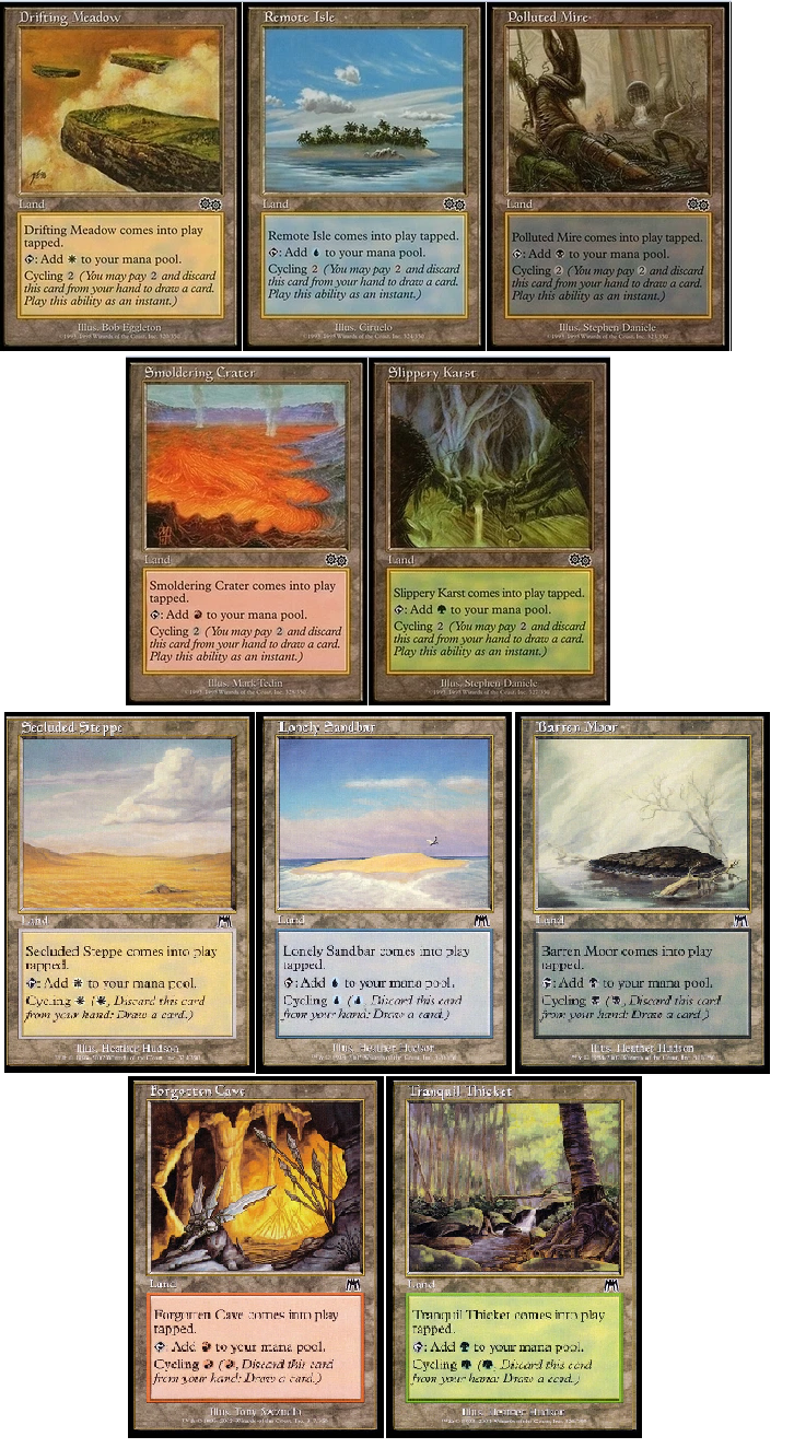 10 x Urza's and Onslaught Cycling Lands ( 1 of each ) [ EX ] [ Magic MTG ]