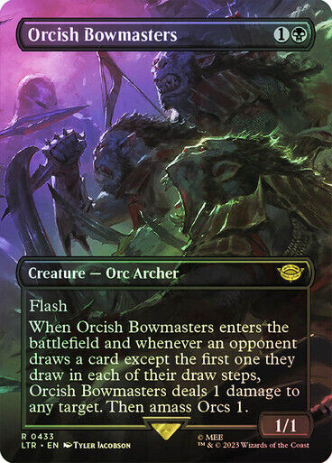 FOIL BORDERLESS Orcish Bowmasters ~ The Lord of the Rings [ EX+ ] [ Magic MTG ]